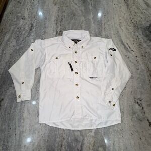 Drake Waterfowl Boys Sz 8 White Fishing Shirt Long Sleeve Vented Utility Medium
